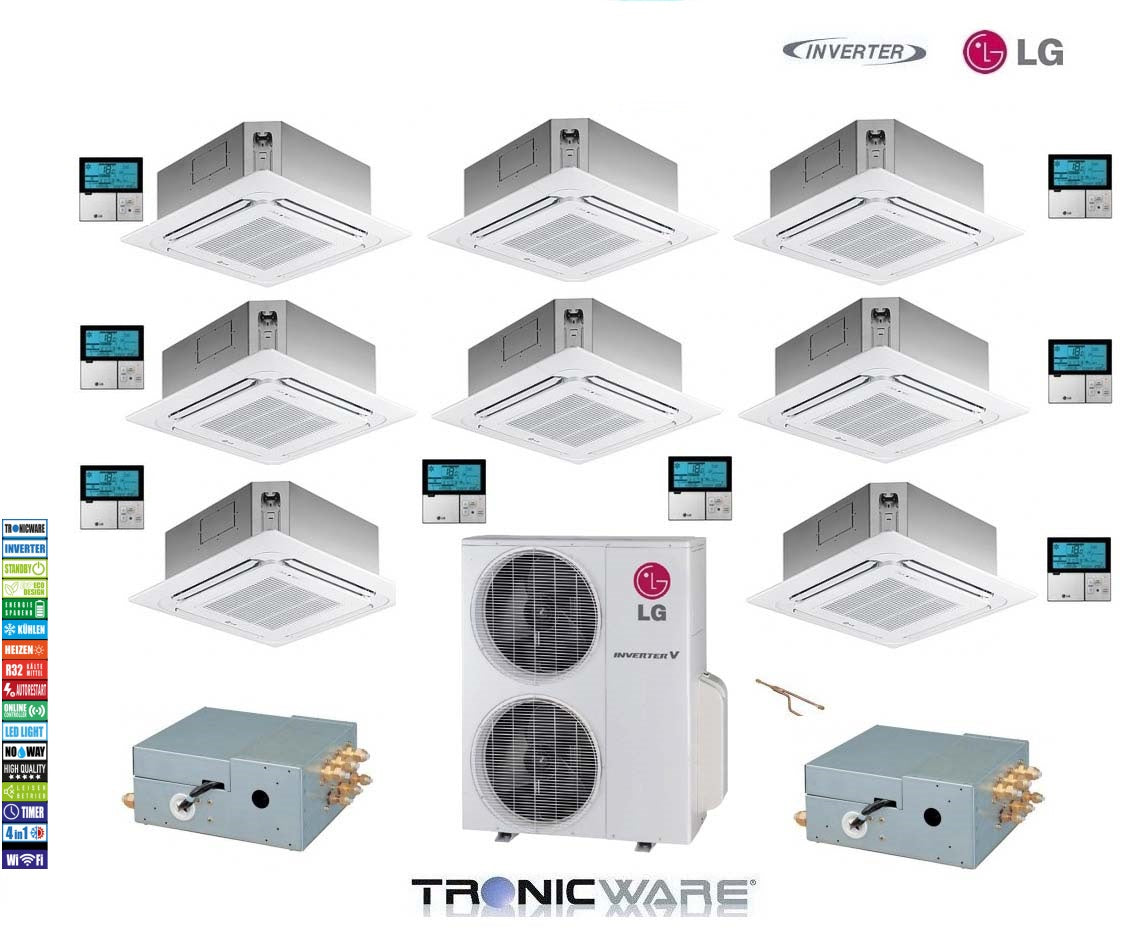 Inkl. Montage: LG Multi Klimaanlage FM57AH.U34+ 8 x CT09.NR2 je 20m²-30m²