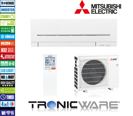 Mitsubishi Inverter, Basic, Wandgerät, MSZ-HR35 VFK + MUZ-HR35 VF E1  12000 BTU bis ca. 35m² inkl. WiFi