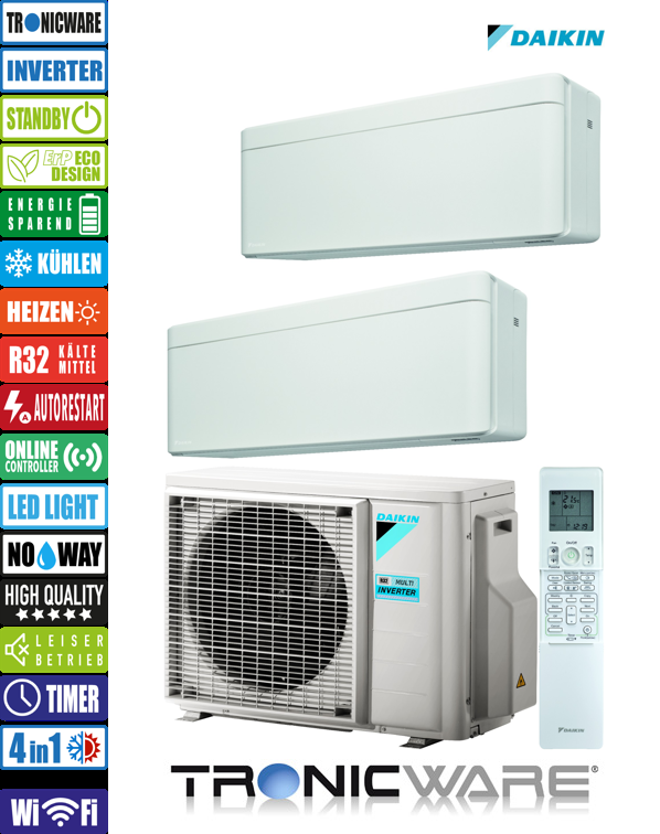 Daikin Inverter, Stylish, Multisplit-Anwendung Wandgerät, FTXA35AW + FTXA35AW + 2MXM68A