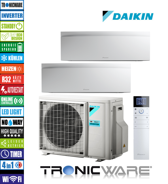 Daikin Inverter, Emura 3, Multisplit-Anwendung Wandgerät, FTXJ25AW + FTXJ20AW + 2MXM40A