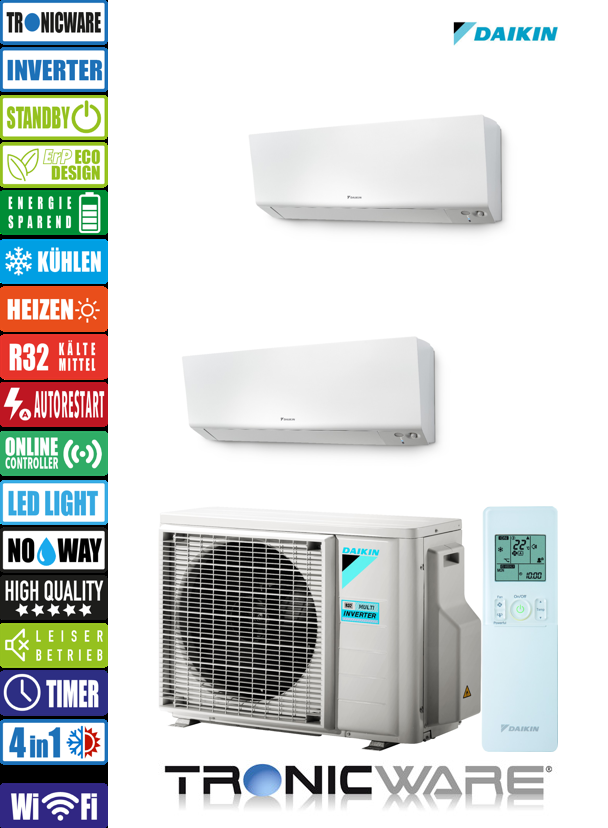 Daikin Inverter, Perfera, Multisplit-Anwendung Wandgerät, FTXM25R + FTXM20R + 2MXM40A
