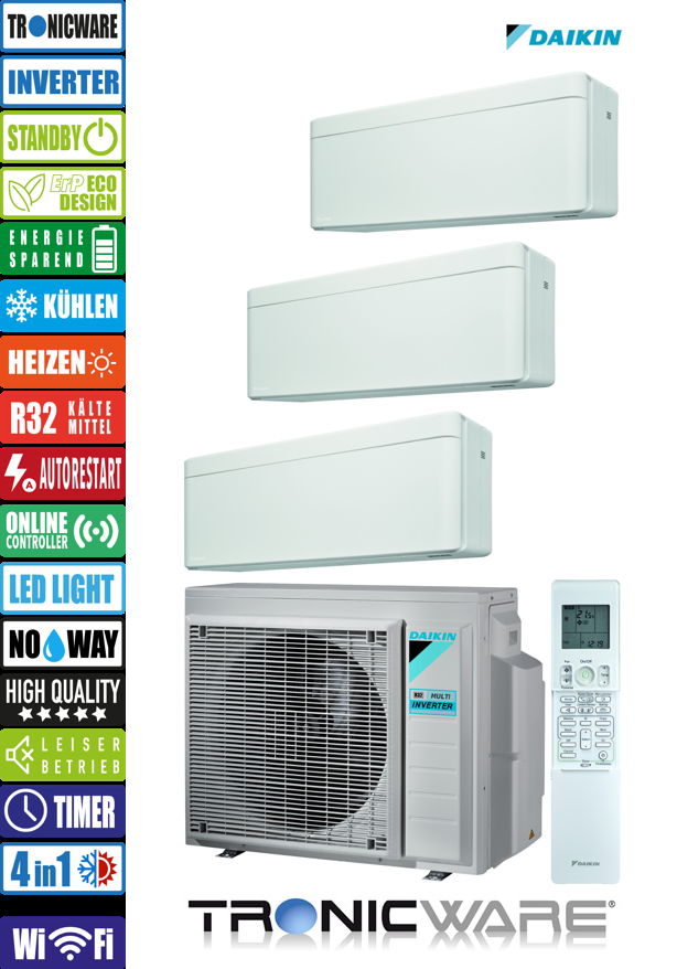 Daikin Inverter, Stylish, Multisplit-Anwendung Wandgerät, FTXA35AW + FTXA25AW + FTXA20AW + 3MXM68A