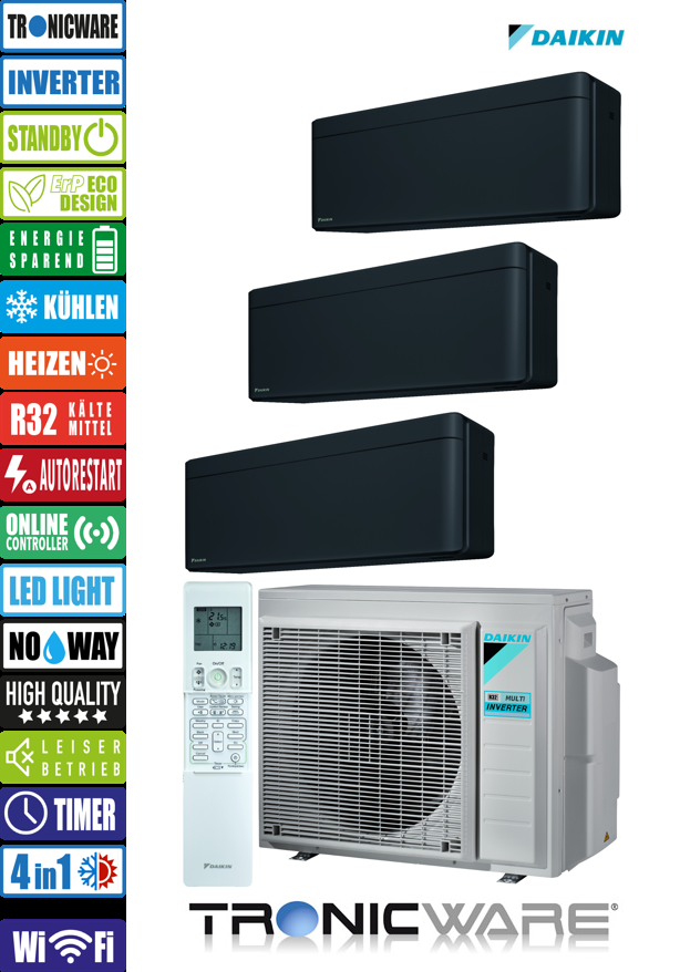 Daikin Inverter, Stylish, Multisplit-Anwendung Wandgerät, FTXA25BB + FTXA25BB + FTXA25BB + 3MXM68A