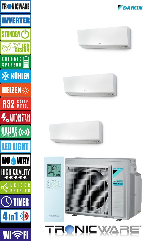 Daikin Inverter, Perfera, Multisplit-Anwendung Wandgerät, FTXM25R + FTXM25R + FTXM25R + 3MXM68A