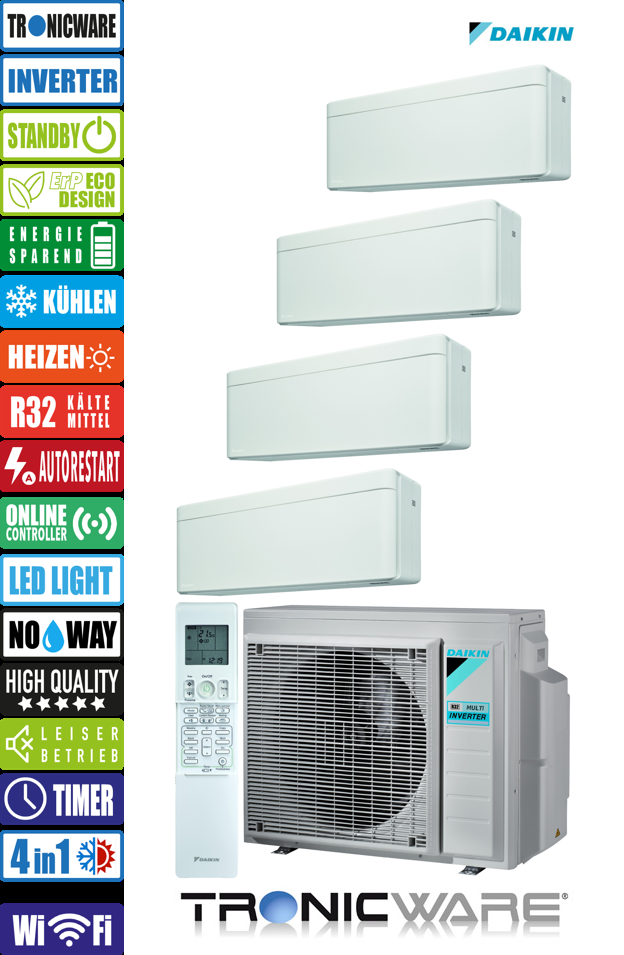 Daikin Inverter, Stylish, Multisplit-Anwendung Wandgerät, FTXA50AW + FTXA35AW + FTXA25AW + FTXA25AW + 4MXM80A