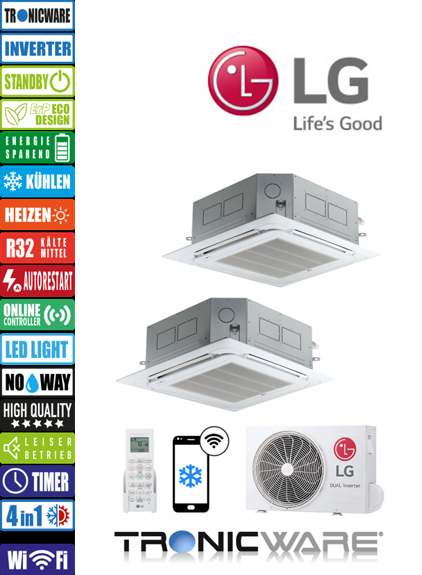 LG Inverter, 4 - Wege Deckenkassetten, Kassettengeräte, CT09F NR0 + CT09F NR0 + MU2R15 UL0