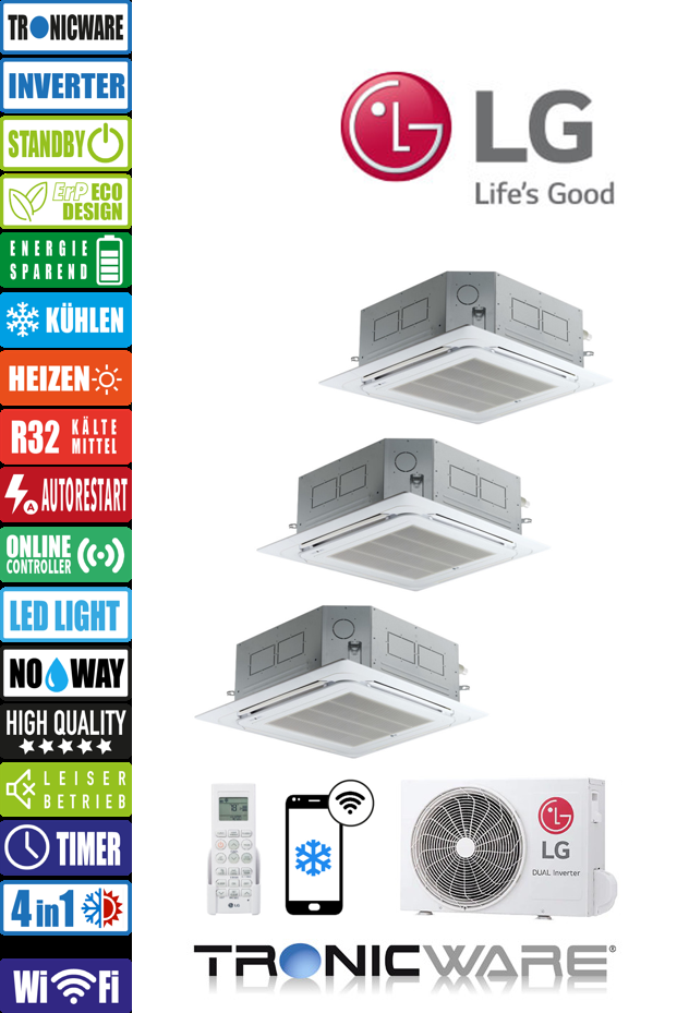 LG Inverter, 4 - Wege Deckenkassetten, Kassettengeräte, CT18F NR0 + CT12F NR0 + CT09F NR0 + MU4R27 U40