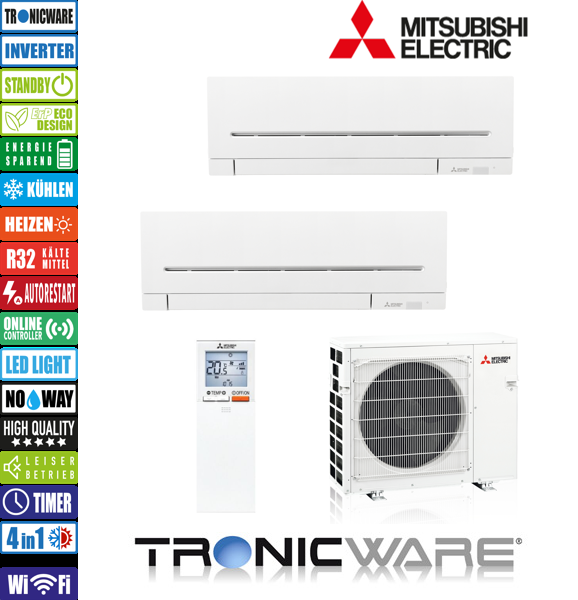 Mitsubishi Inverter, Kompakt, Wandgeräte, MSZ-AP25 VG + MSZ-AP25 VG + MXZ-2F53 VF3