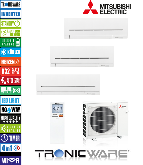 Mitsubishi Inverter, Kompakt, Wandgeräte, MSZ-AP20 VG + MSZ-AP20 VG + MSZ-AP20 VG + MXZ-3F68 VF3