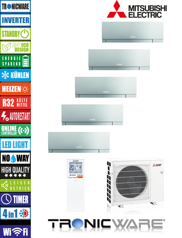 Mitsubishi Inverter, Premium, Wandgeräte, MSZ-EF25 VGK + MSZ-EF25 VGK + MSZ-EF25 VGK + MSZ-EF25 VGK + MSZ-EF25 VGK + MXZ-5F102 VF3