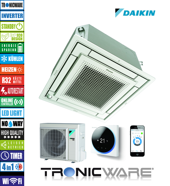 Daikin Inverter, SkyAir 4-Wege Kassette - Euroraster, FFA35A9 + RXM35R