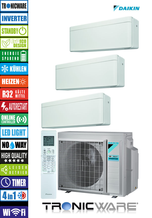 Daikin Inverter, Stylish, Multisplit-Anwendung Wandgerät, FTXA35AW + FTXA35AW + FTXA35AW + 5MXM90A