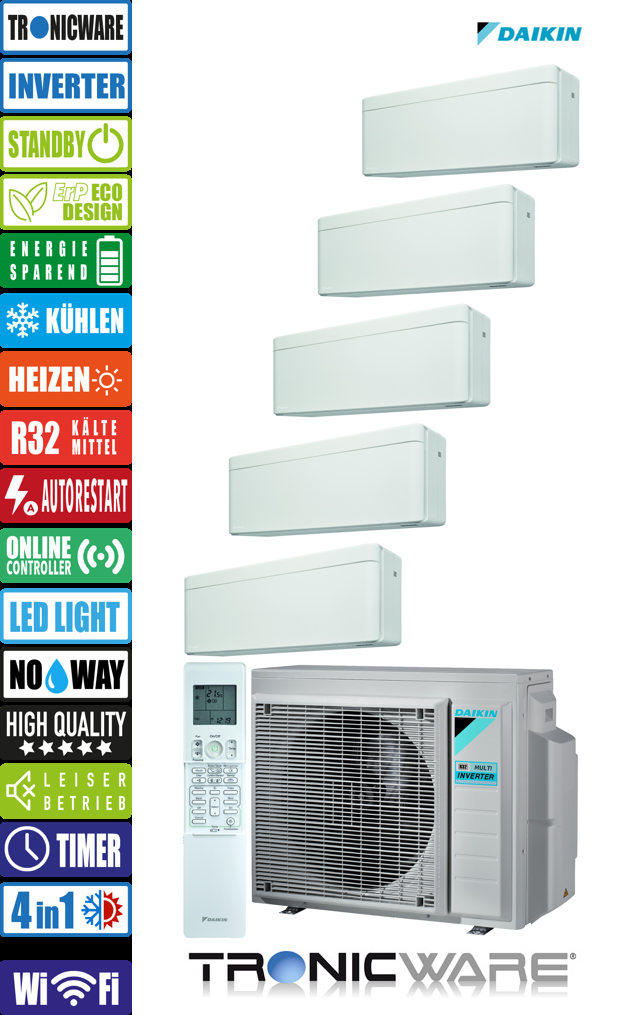 Daikin Inverter, Stylish, Multisplit-Anwendung Wandgerät, FTXA50AW + FTXA20AW + FTXA20AW + FTXA20AW + FTXA20AW + 5MXM90A