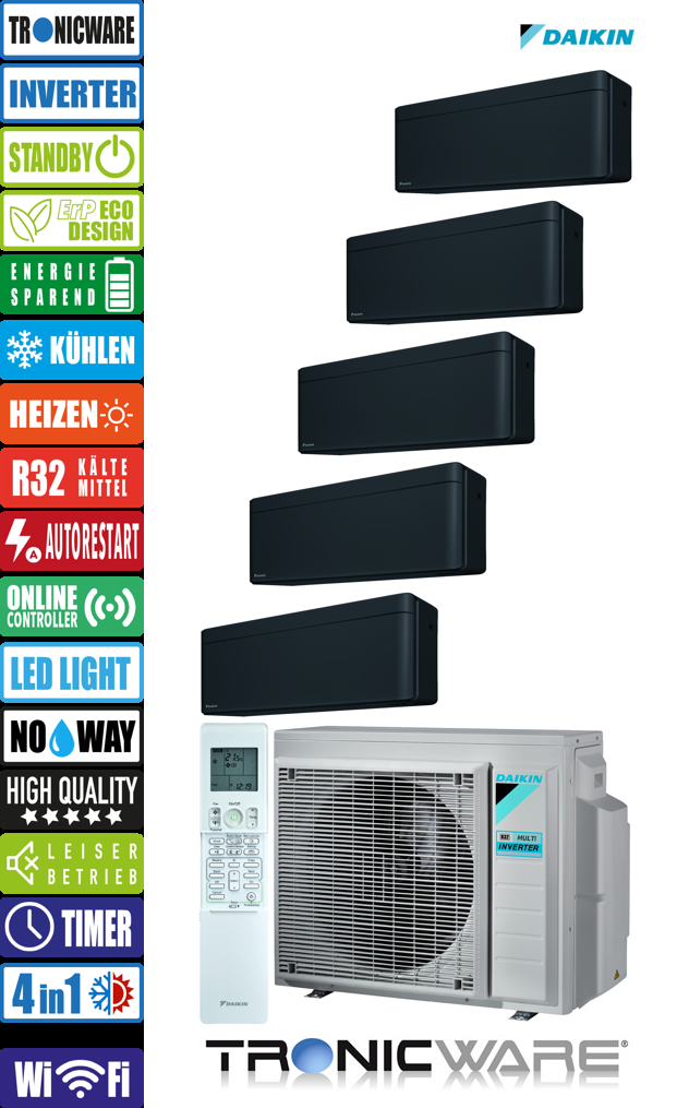Daikin Inverter, Stylish, Multisplit-Anwendung Wandgerät, FTXA50BB + FTXA25BB + FTXA25BB + FTXA25BB + FTXA25BB + 5MXM90A