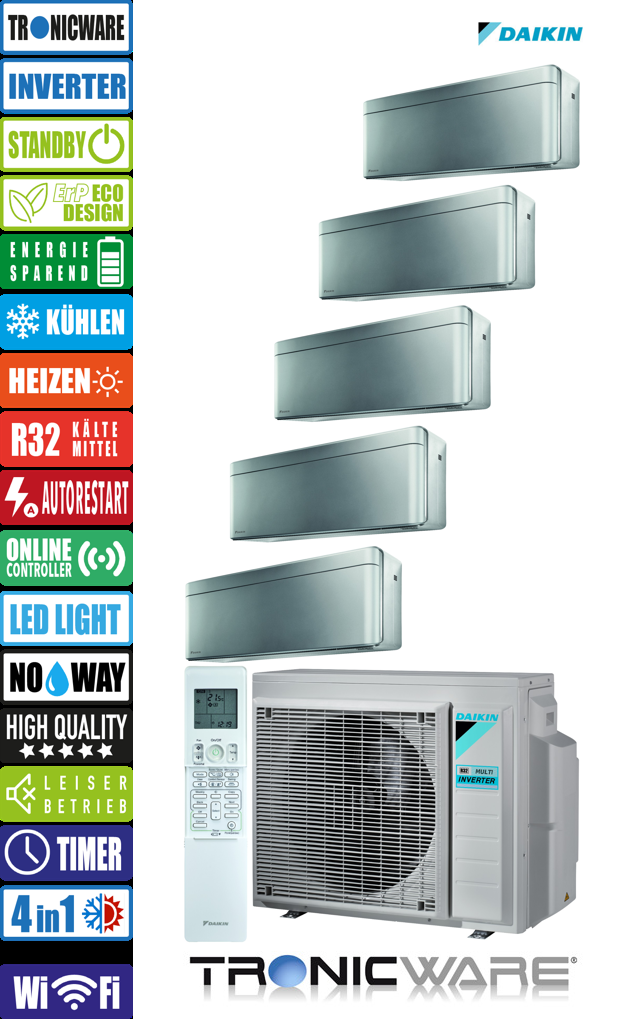 Daikin Inverter, Stylish, Multisplit-Anwendung Wandgerät, FTXA35BS + FTXA35BS + FTXA25BS + FTXA25BS + FTXA25BS + 5MXM90A