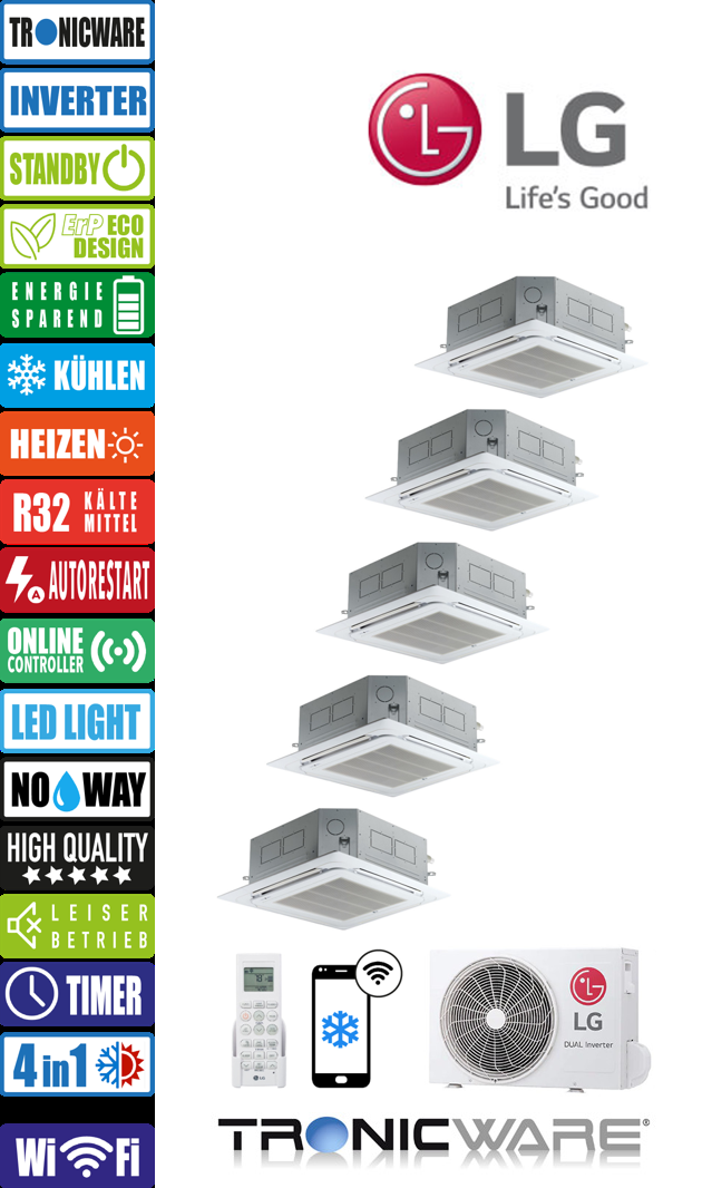 LG Inverter, 4 - Wege Deckenkassetten, Kassettengeräte, CT12F NR0 + CT09F NR0 + CT09F NR0 + CT09F NR0 + CT09F NR0 + MU5R30 U40