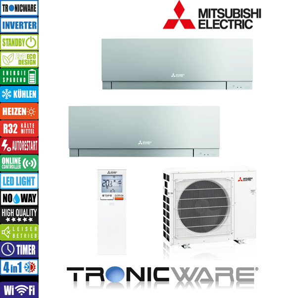 Mitsubishi Inverter, Premium, Wandgeräte, MSZ-EF25 VGK + MSZ-EF25 VGK + MXZ-2F53 VF
