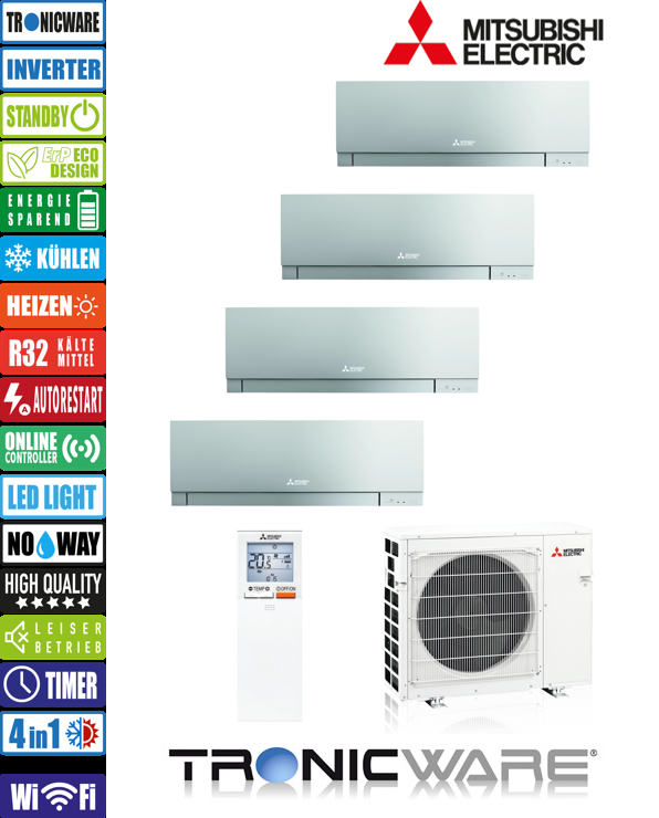Mitsubishi Inverter, Premium, Wandgeräte, MSZ-EF22 VGK + MSZ-EF22 VGK + MSZ-EF22 VGK + MSZ-EF22 VGK + MXZ-4F80 VF3