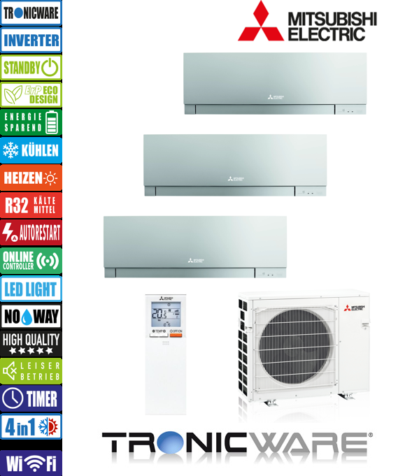 Mitsubishi Inverter, Premium, Wandgeräte, MSZ-EF50 VGK + MSZ-EF50 VGK + MSZ-EF50 VGK + MXZ-5F102 VF3